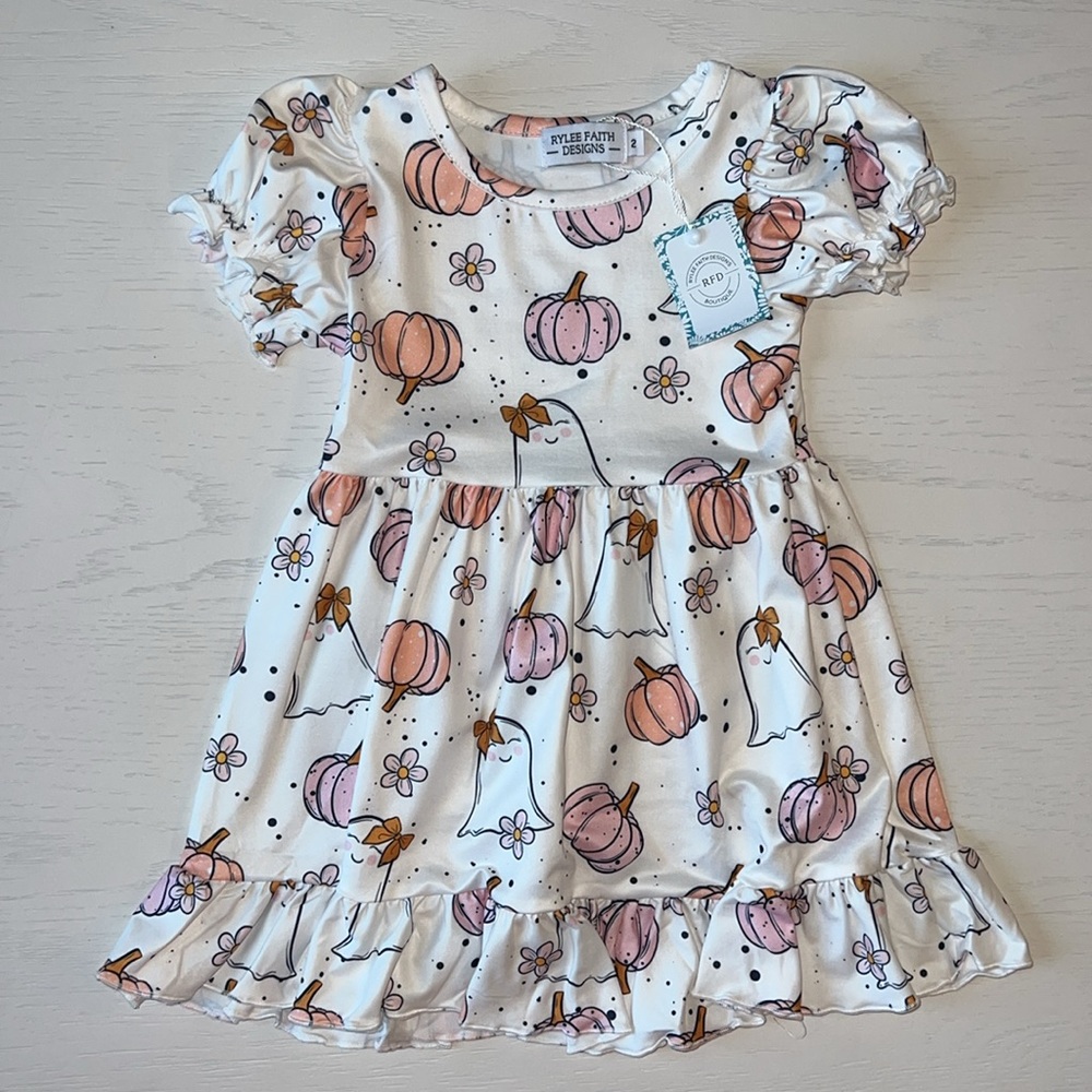 🎃 Rylee Faith Designs Ghost Pumpkin Twirl Dress 2 5 6 7 - Picture 7 of 8
